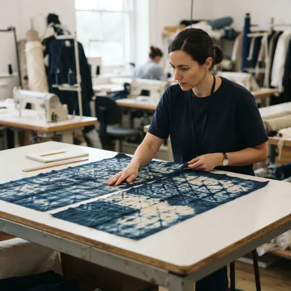 Pemeriksaan kualitas kain Shibori untuk produksi fashion