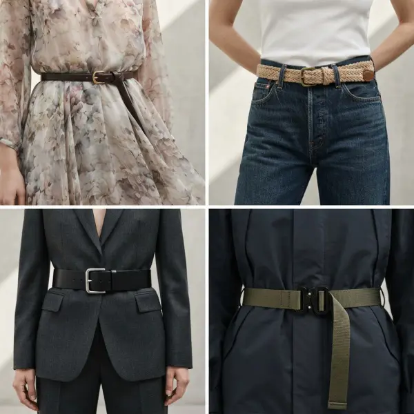 Belt dengan material berbeda yang dipadukan dengan kain ringan denim wool dan outerwear