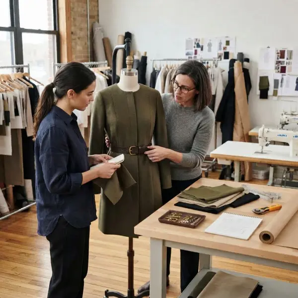 Tim fashion mengevaluasi belt sebagai bagian dari proses pengembangan produk