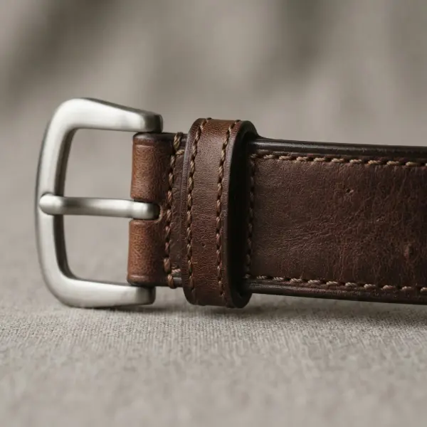 Detail buckle jahitan dan finishing tepi pada belt fashion