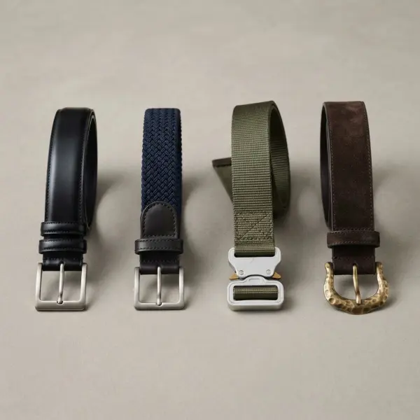 Perbandingan karakter desain belt formal kasual utilitarian dan dekoratif