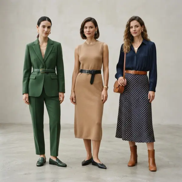 Kombinasi warna belt senada kontras dan aksen pada berbagai busana fashion