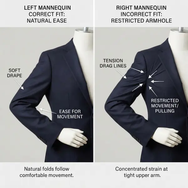 Comparison between normal sleeve movement folds and problematic tension wrinkles