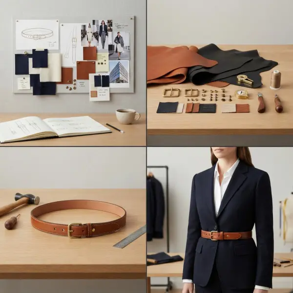 Proses validasi desain belt dari moodboard material sample hingga fitting