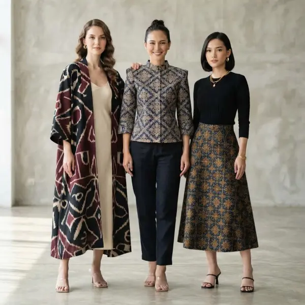 Batik Ceplok dengan berbagai skala motif diterapkan pada siluet busana modern