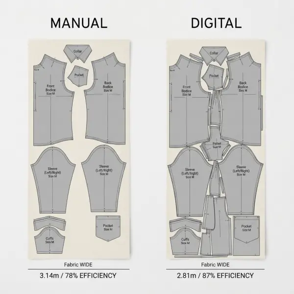Comparison of manual and digitally nested garment marker layouts