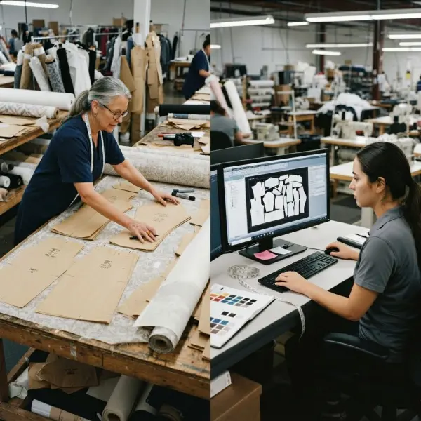 Manual marker making compared with digital CAD marker making in apparel production