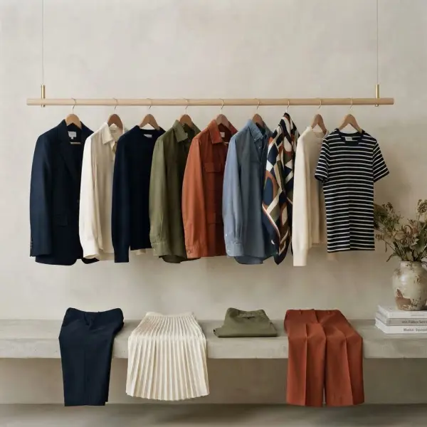 Coordinated colorful capsule wardrobe showing core supporting and accent colors