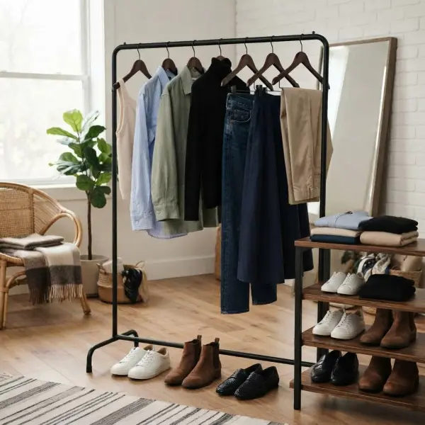 Small coordinated wardrobe creating multiple everyday outfit combinations