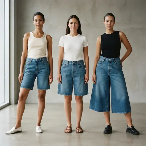 Perbedaan fit jorts denim straight relaxed dan wide leg