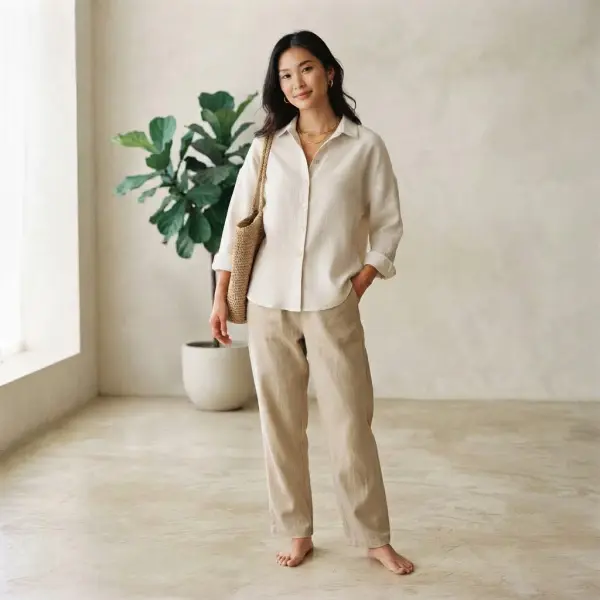 Kemeja ringan berbahan polo linen dengan tekstur crinkle halus Kemeja ringan berbahan polo linen dengan tekstur crinkle halus