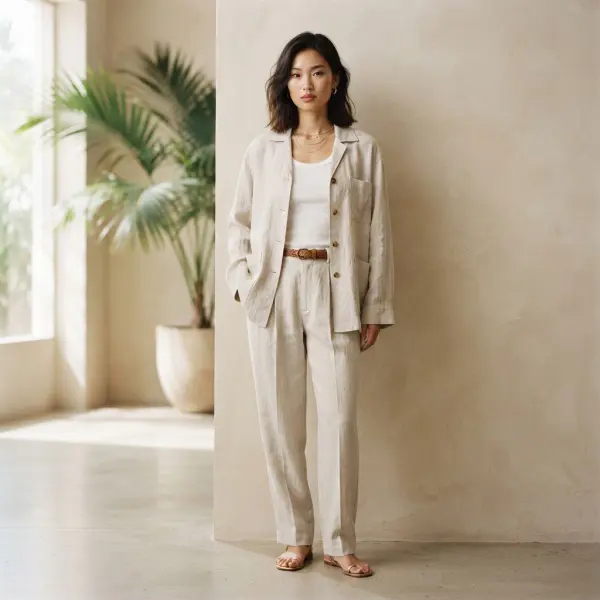 Outerwear ringan berbahan polo linen dengan tekstur natural Outerwear ringan berbahan polo linen dengan tekstur natural