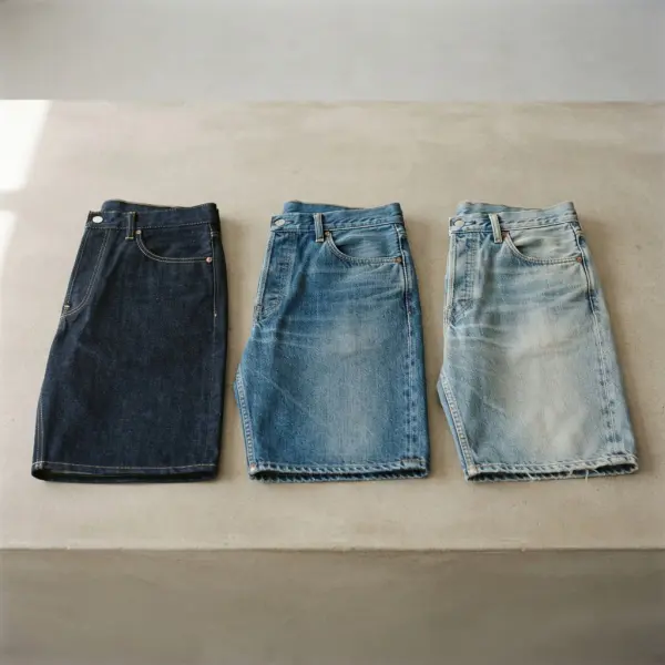 Variasi karakter denim jorts berdasarkan wash dan tingkat finishing