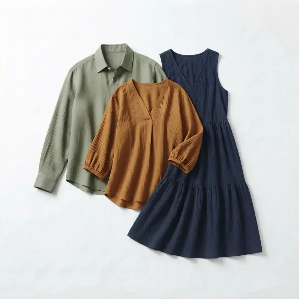 Busana polo linen dengan tekstur crinkle untuk koleksi fashion tropis