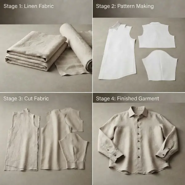 Pengembangan produk kemeja polo linen dari material hingga detail produksi Pengembangan produk kemeja polo linen dari material hingga detail produksi