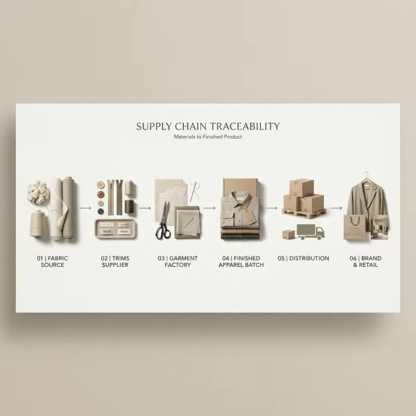 Simple apparel supply chain traceability from material suppliers to garment production