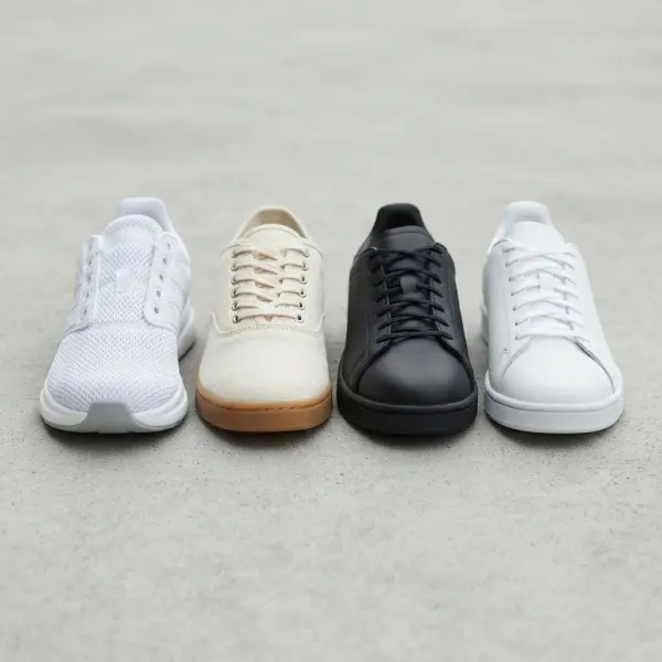 Perbandingan material upper sepatu kampus berupa mesh canvas leather dan synthetic leather
