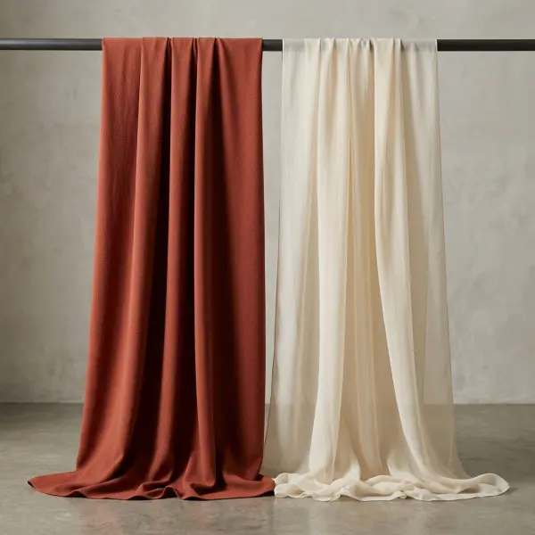 Crepe and chiffon fabrics shown side by side to compare texture transparency and drape