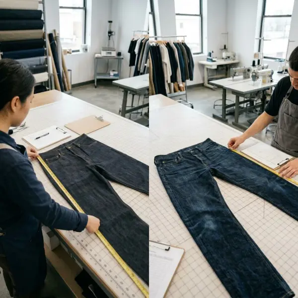 Pemeriksaan ukuran jeans sebelum dan sesudah proses washing