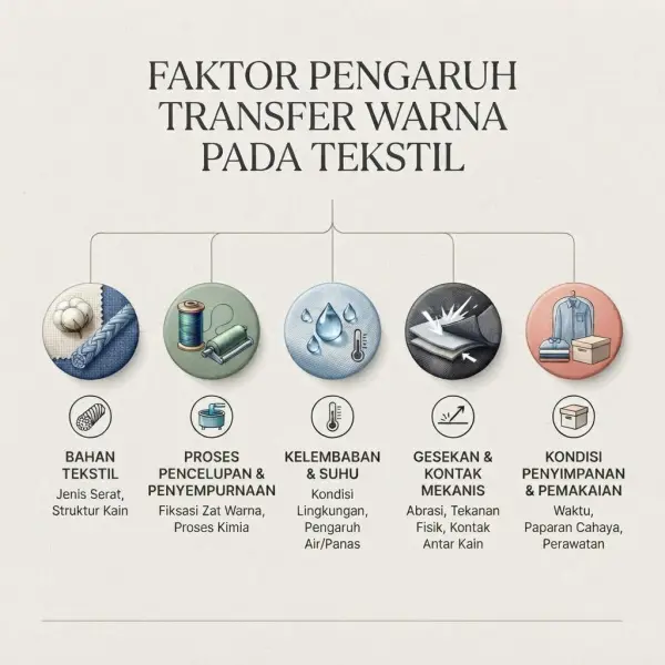 Faktor material proses lingkungan dan penggunaan yang memengaruhi perpindahan warna pada tekstil