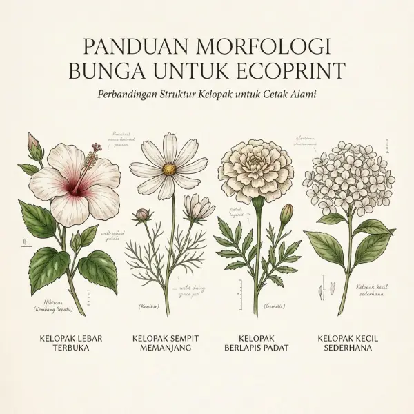 Perbandingan karakter bunga berdasarkan ukuran bentuk dan susunan kelopak untuk ecoprint