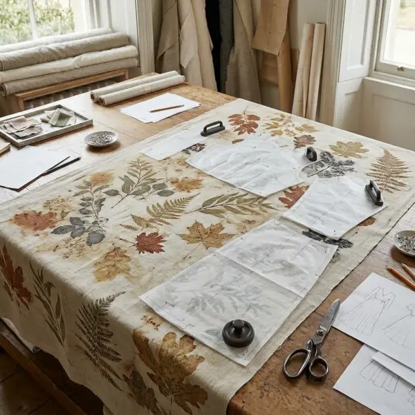 Perencanaan posisi motif ecoprint pada bidang kain sebelum digunakan untuk produk fashion