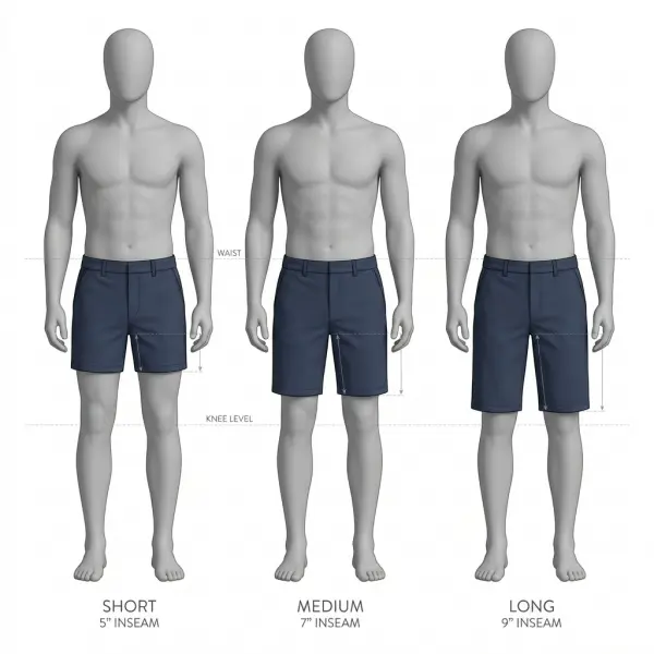 Variasi panjang inseam celana pendek pria dari model pendek hingga mendekati lutut