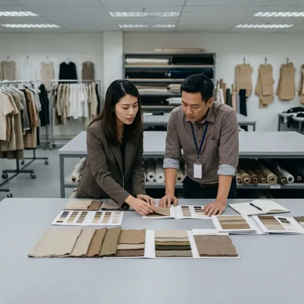 Pemeriksaan warna earth tone pada sampel produksi sebelum persetujuan manufaktur