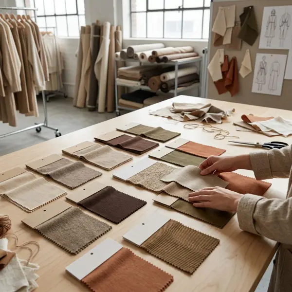Proses evaluasi warna earth tone pada sampel kain untuk pengembangan produk fashion