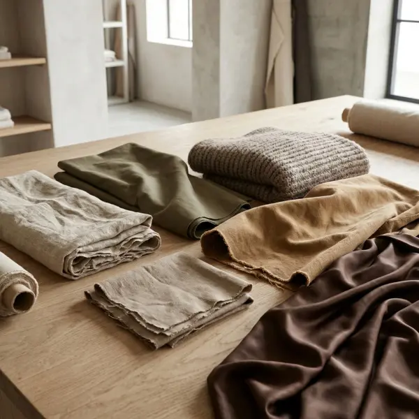 Sampel warna earth tone pada berbagai material kain untuk pengembangan produk
