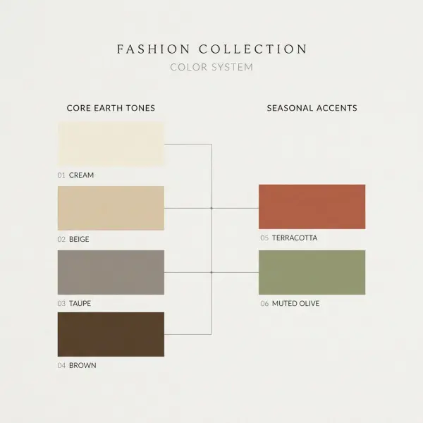 Sistem warna earth tone yang menggabungkan warna inti dan warna musiman dalam koleksi fashion
