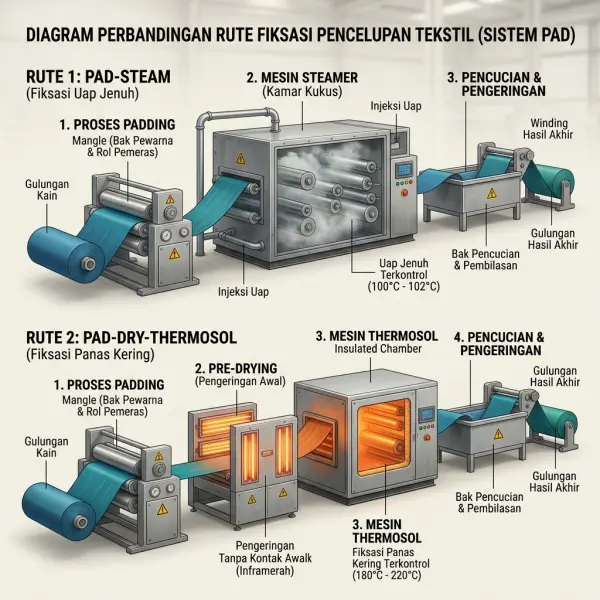 Perbandingan fiksasi zat warna melalui uap dan panas pada pad dyeing