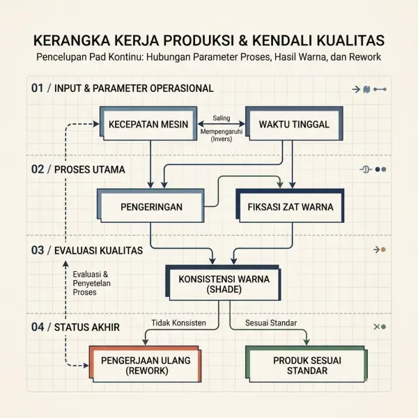 Hubungan kecepatan produksi dengan kualitas dan stabilitas proses pad dyeing
