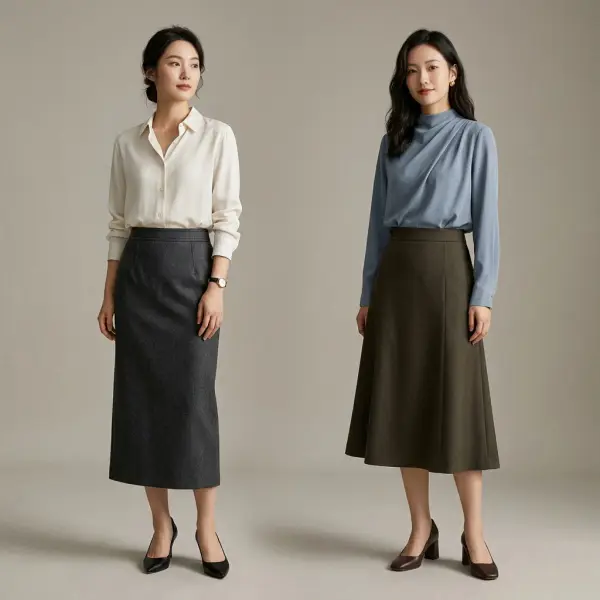 Dua pilihan model rok formal dengan siluet berbeda untuk kebutuhan profesional