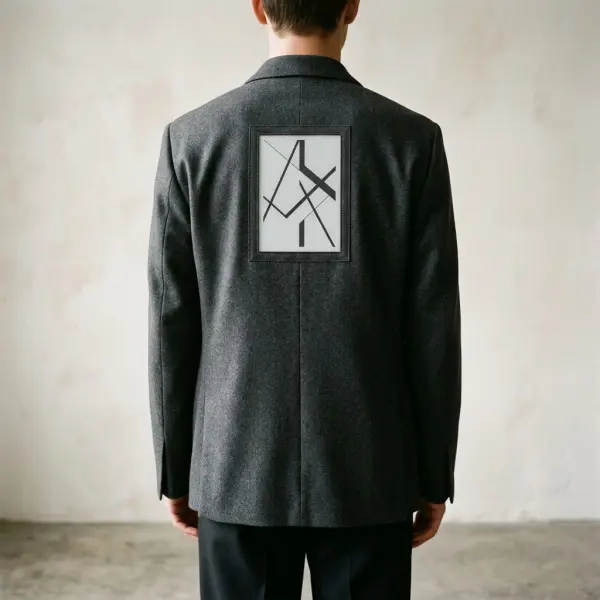 Panel tampilan E Ink yang terintegrasi pada bagian belakang jaket fashion modern