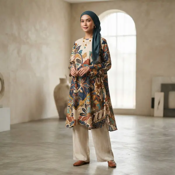 Busana modest fashion dengan warna ekspresif dan motif modern untuk pasar Indonesia Busana modest fashion dengan warna ekspresif dan motif modern untuk pasar Indonesia
