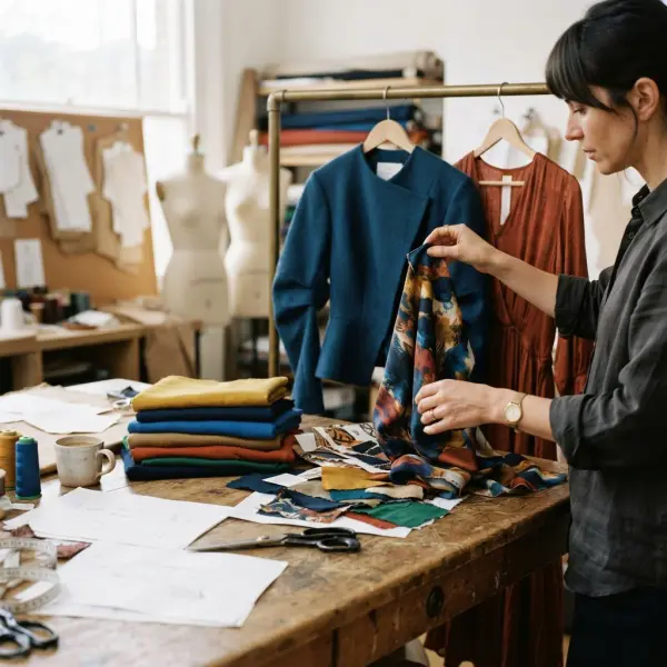 Proses pengembangan konsep koleksi fashion exuberance melalui pilihan warna, kain bermotif, dan sampel siluet busana