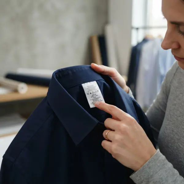 Label perawatan pakaian yang diperiksa sebagai bagian dari komunikasi kualitas produk fashion