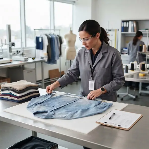 Sampel pakaian dan lembar pencatatan hasil pengujian laundry dalam proses pengembangan produk fashion