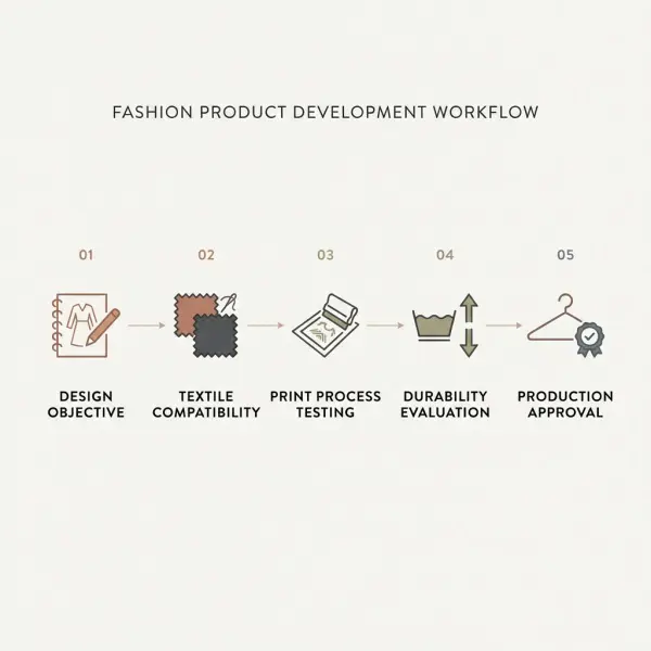 Tahapan evaluasi material hydrochromic dari pengembangan sampel hingga keputusan produksi fashion Tahapan evaluasi material hydrochromic dari pengembangan sampel hingga keputusan produksi fashion