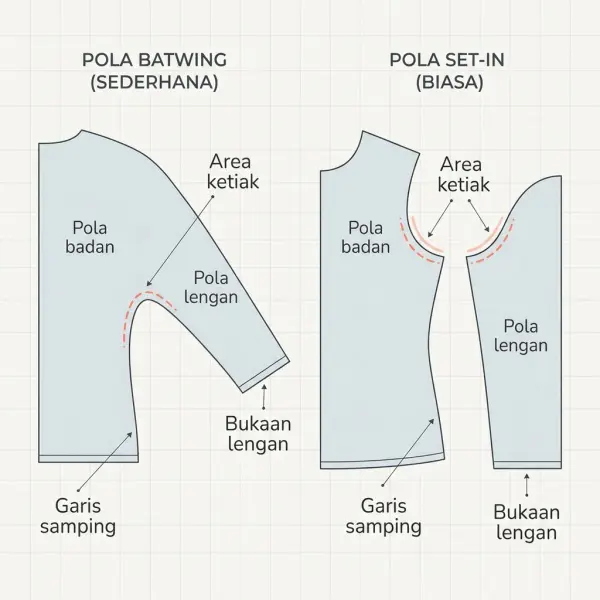 Hubungan pola badan dan lengan pada konstruksi busana batwing dengan area ketiak yang luas