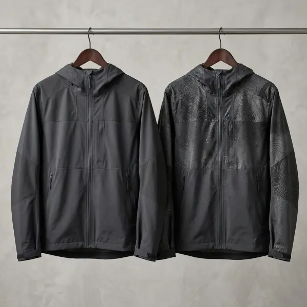 Jaket dengan panel hydrochromic yang memperlihatkan motif berbeda setelah permukaannya terkena air