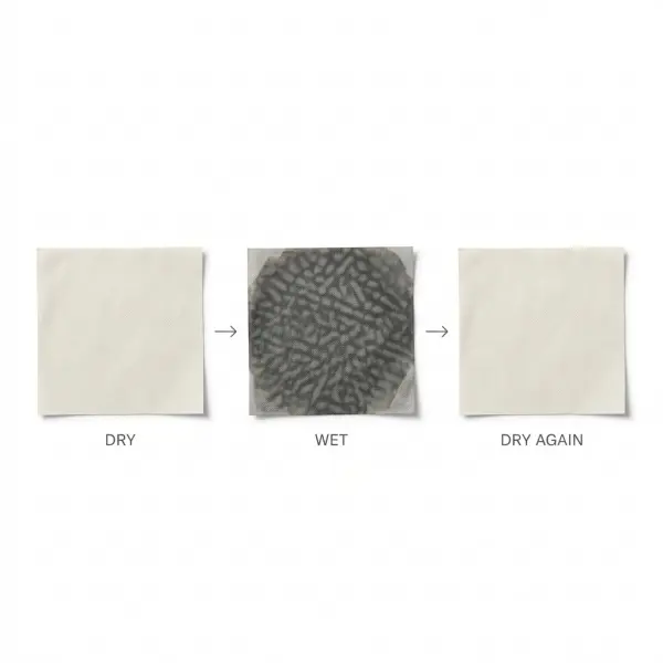 Siklus perubahan tampilan material hydrochromic ketika kering, terkena air, dan kembali mengering Siklus perubahan tampilan material hydrochromic ketika kering, terkena air, dan kembali mengering