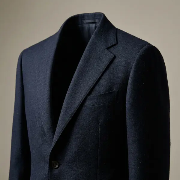 Kerah berlapel notch lapel pada blazer dengan detail lekukan yang jelas