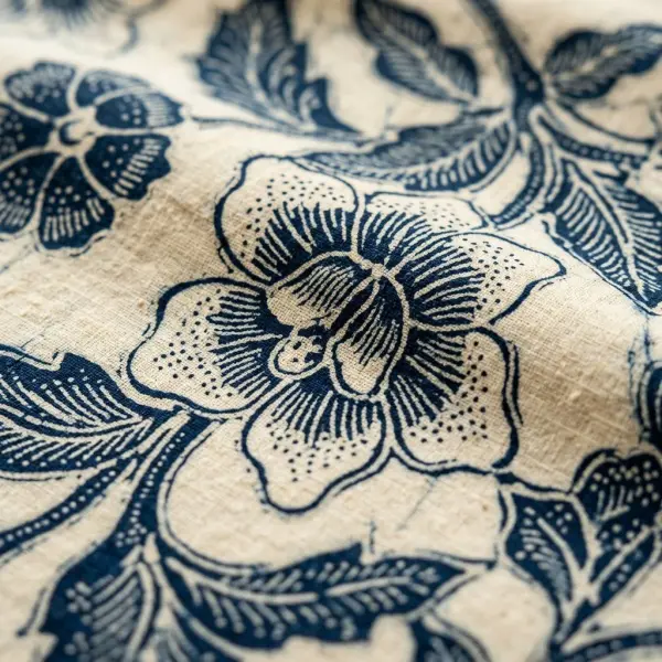 Detail isen-isen pada ornamen bunga batik yang membentuk tekstur dan karakter visual kain Detail isen-isen pada ornamen bunga batik yang membentuk tekstur dan karakter visual kain