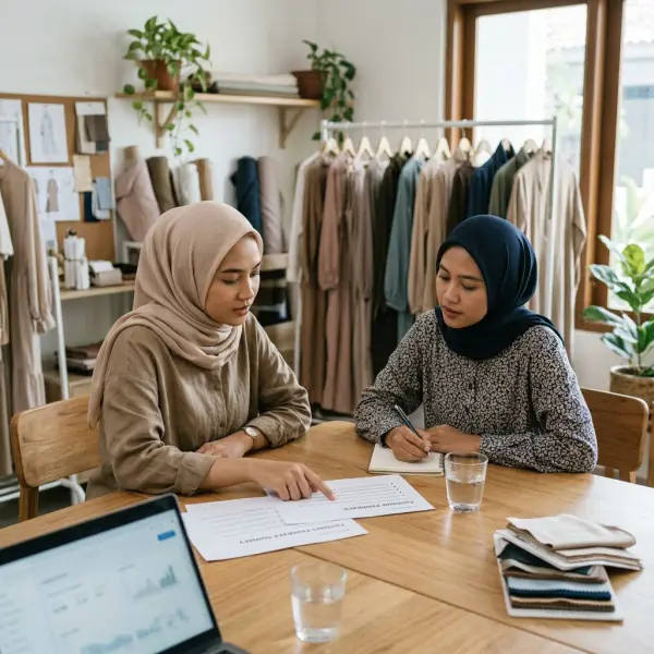 Tim modest fashion menganalisis masukan pelanggan untuk memahami kebutuhan produk hijab