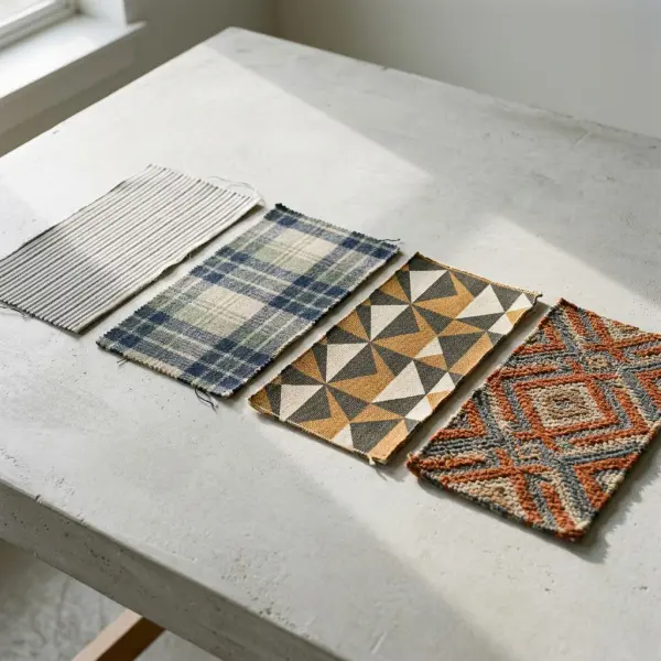 Variasi motif geometris pada kain fashion berupa garis, kotak, dan pola abstrak untuk berbagai karakter desain