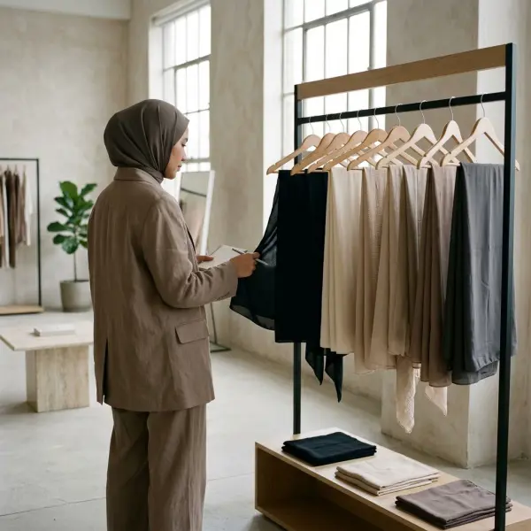 Koleksi jilbab hitam dan warna netral yang dievaluasi untuk pengembangan produk modest fashion