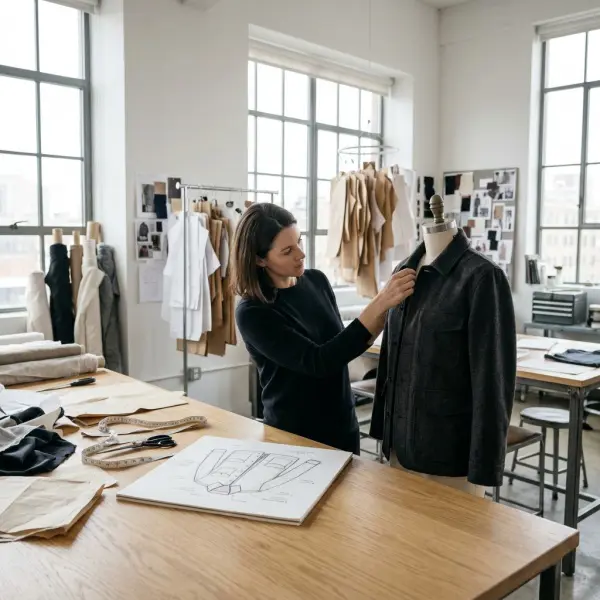 Pengembangan konsep jaket dari sketsa menuju keputusan siluet, detail, dan material Pengembangan konsep jaket dari sketsa menuju keputusan siluet, detail, dan material