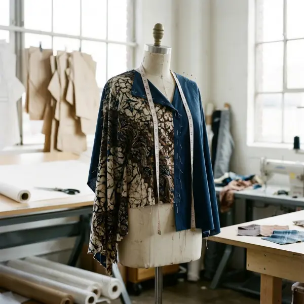 Contemporary blouse development using authentic-looking wax-resist batik textile and solid fabric samples
